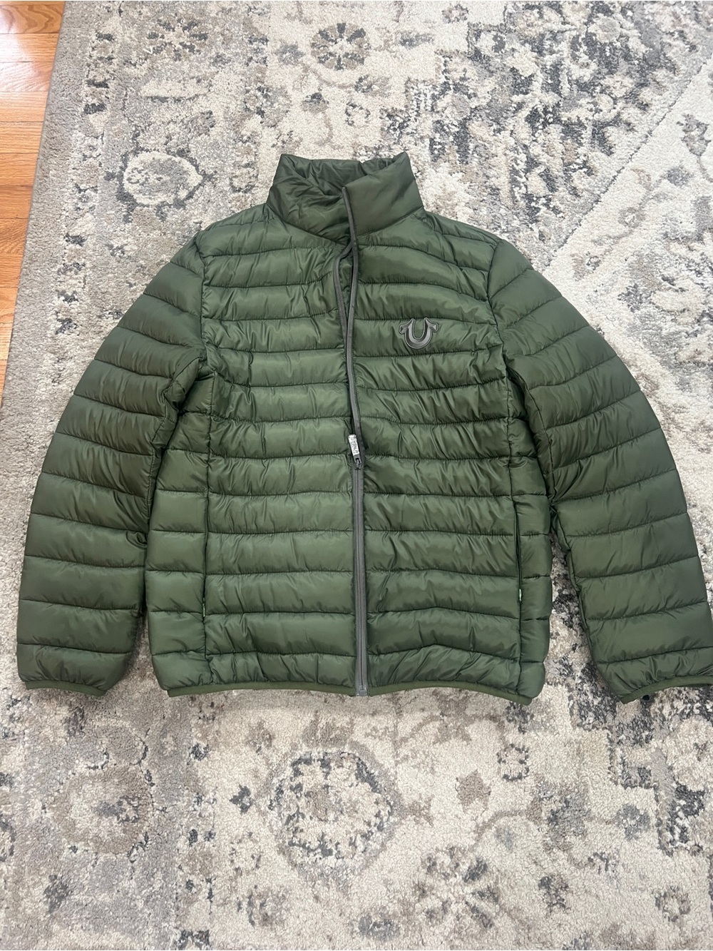 True Religion Men's Olive Green Quilted Packable Puffer Jacket